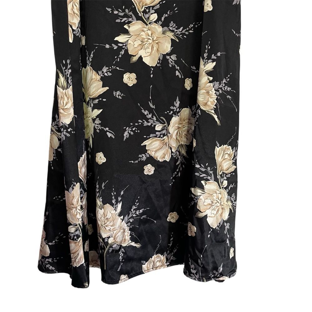 Vintage Kathie Lee Womens Silky Black Dark Floral A-Line Midi Maxi Skirt M - Picture 4 of 7